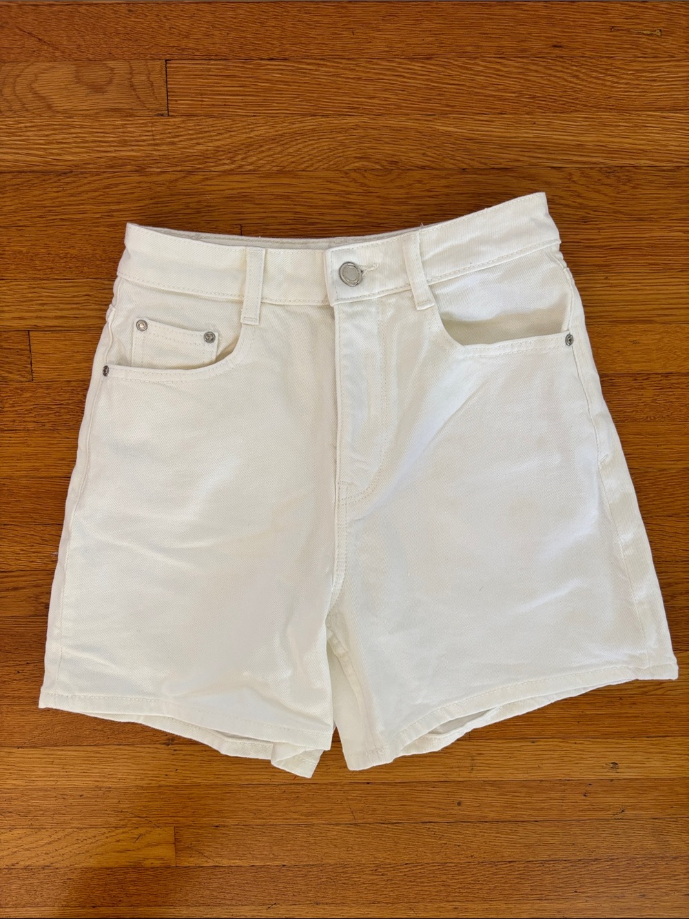 Zara White High-Rise Denim Shorts